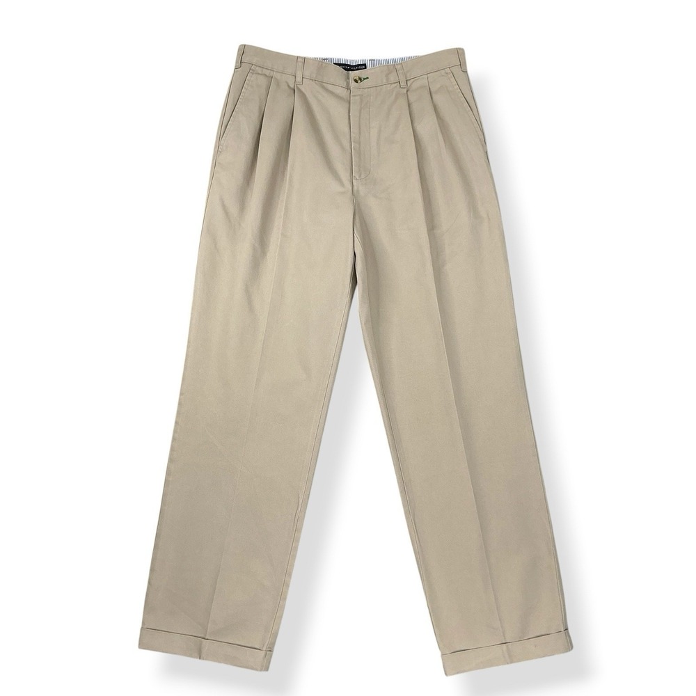 Tommy Hilfiger Pants Mens 38x34 (36x33) Beige‎ Pleated Relaxed Cuffed Chino NWOT